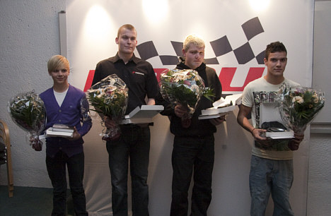 Årets bilsportstalenter 2010 er fra venstre: Christian Sørensen, Simon Larsen, Jonas Skaaning og Dennis Lind.
